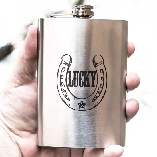 8oz Lucky - Horseshoe Stainless Steel Flask {2}