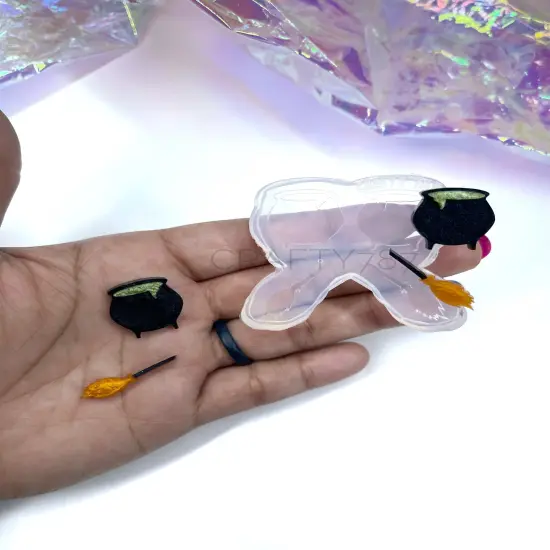 Witch Broom & Cauldron Studs Silicone Mold(A8) {2}