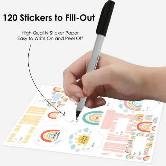 Big Dot of Happiness Hello Rainbow - Assorted Boho Baby Shower and Birthday Party Gift Tag Labels - To and From Stickers - 12 Sheets - 120 Stickers {4}