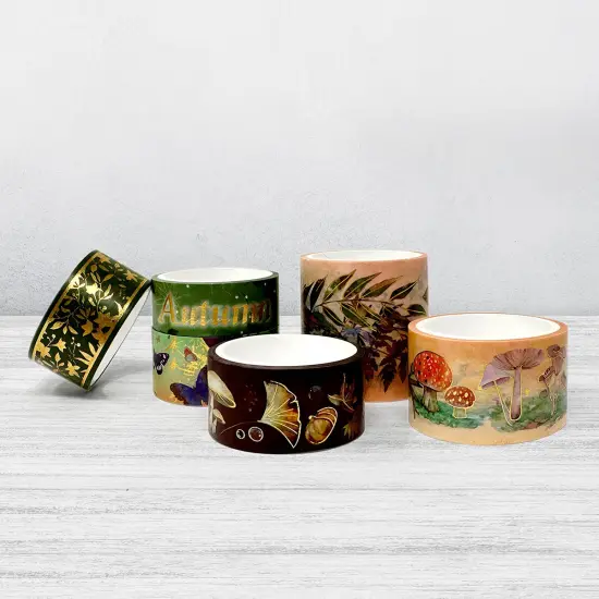 Wrapables Nature Metallic Foil Washi Tape Set for Scrapbooking, Stationery, Diary, Card Making Hello Autumn {5}