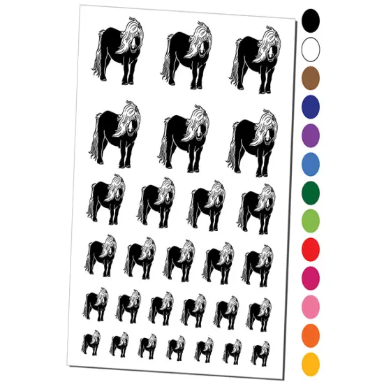 Shetland Pony with Wind Blown Hair Temporary Tattoo Water Resistant Fake Body Art Set Collection White {1}