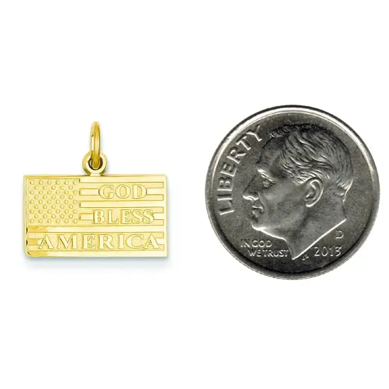 14K Gold God Bless America USA Flag Charm Pendant {2}