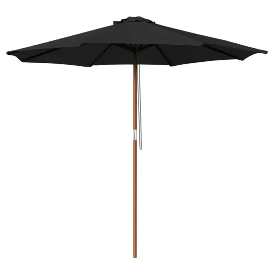 9ft Patio Wood Market Umbrella Black Color {1}