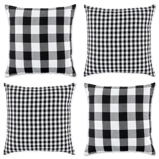 DII Assorted Black/White Gingham/Buffalo Check Pillow Cover 18x18 Set/4 {1}