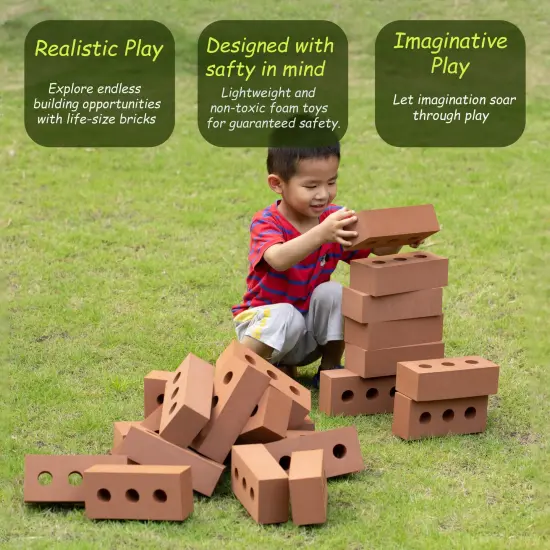 Construction Stacking Building Red Brick Block, Rectangle Foam Kids creative toy bric, 25 Pack {4}