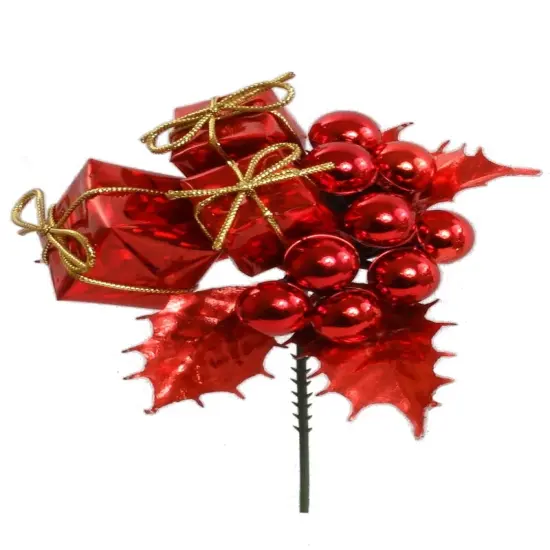 Holly Red Pick w/ Boxes & Balls - Set of 6, Vibrant Holiday Accents, Christmas Decor for Wreaths & Arrangements - Perfect for Home, Office - 2024 Christmas Collection, Floral Home by Artificial Flowers {1}