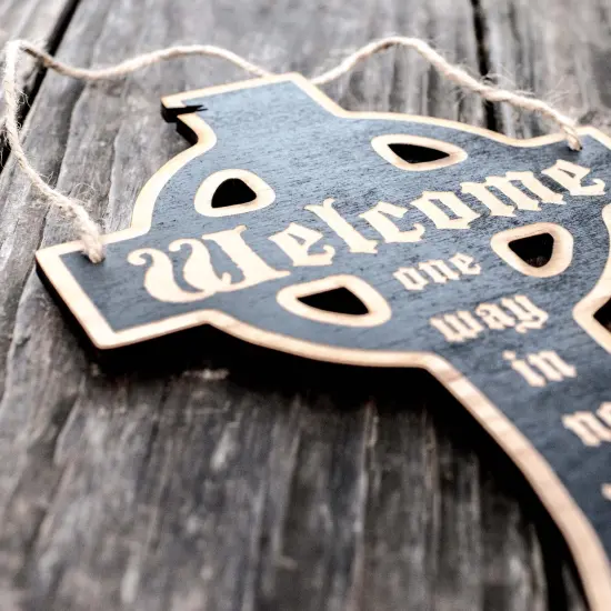 Welcome Gravestone - Black Halloween Door Sign {2}