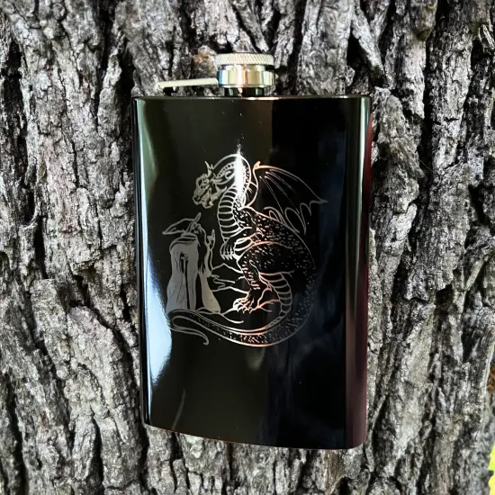 8oz Wizard and Dragon BLACK flask {4}