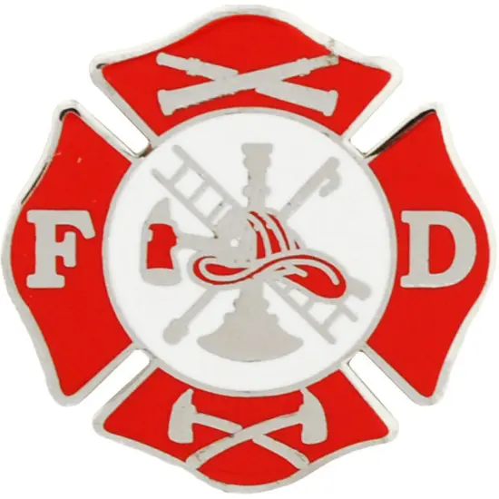 FD Fire Department Shield Pin Red 1" {1}