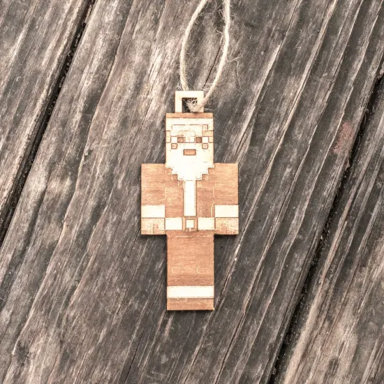 Ornament - Block Pixel Santa - Raw Wood 2x4in {3}