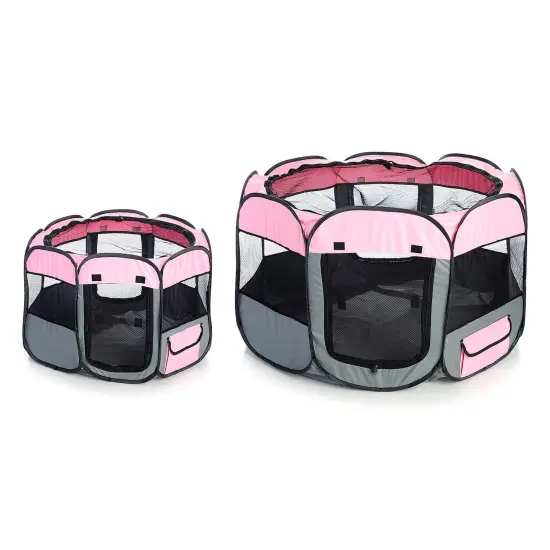 Pet Life All-Terrain Wire-Framed Collapsible Travel Pet Dog Playpen Crate, MD, Pink {4}