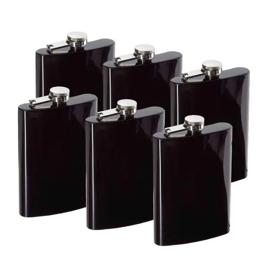 8oz Black Hip Flask (QTY 6) (Stainless steel) Groomsman wedding gift {1}