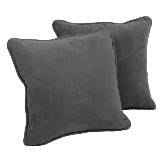18-inch Double-corded Solid Microsuede Square Throw Pillows with Inserts (Set of 2) - Steel Grey {1}