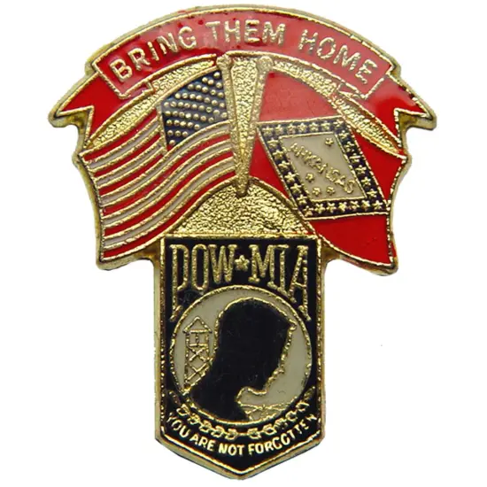 American POW & Arkansas Flags Pin 1 1/4" {1}