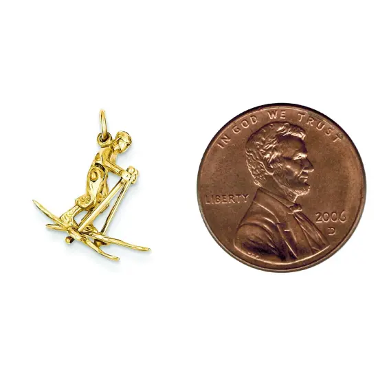 14K Yellow Gold 3D Snow Skier Charm Skiing Sports Jewerly 15mm x 20mm {2}