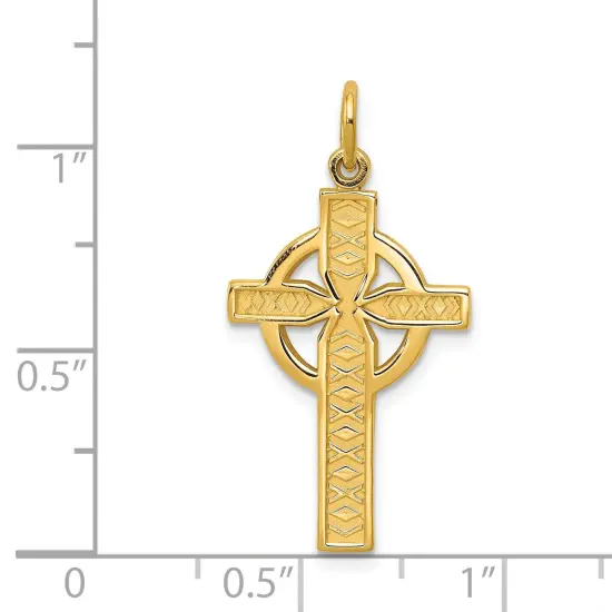 14K Yellow Gold Celtic Cross Pendant Charm Jewelry 31mm x 16mm {2}