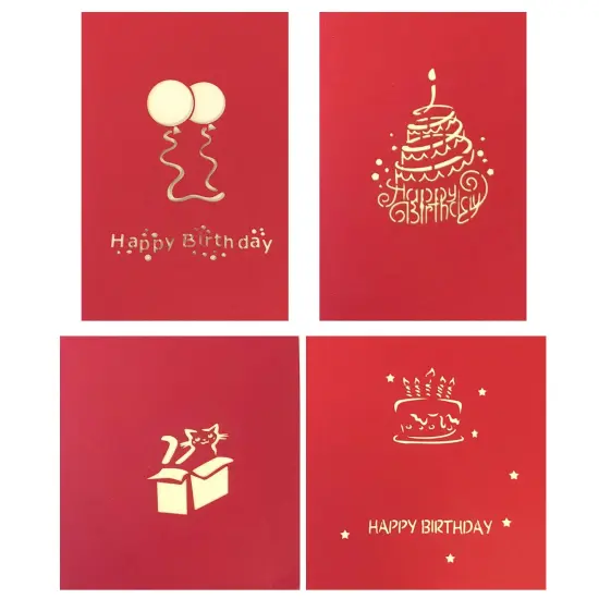 Wrapables (Set of 4) 3D Pop-Up Greeting Cards for Birthday, Thank you, Anniversary, Wedding, Holidays {6}