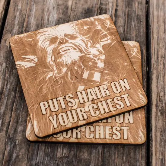Puts Hair on Your Chest Wood Coaster Set of two 4x4in Raw Wood {1}