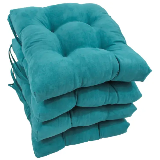 16-inch Solid Micro Suede Square Tufted Chair Cushions (Set of 4) - Aqua Blue {1}