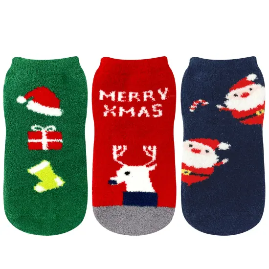 Wrapables Novelty Winter Warm Christmas Fuzzy Slipper Socks for Women (Set of 3), Merry Xmas {3}