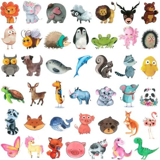 Wrapables Waterproof Vinyl Stickers for Water Bottles, Laptop, Phones, Skateboards, Decals for Teens, 80pcs Cute Animals {2}