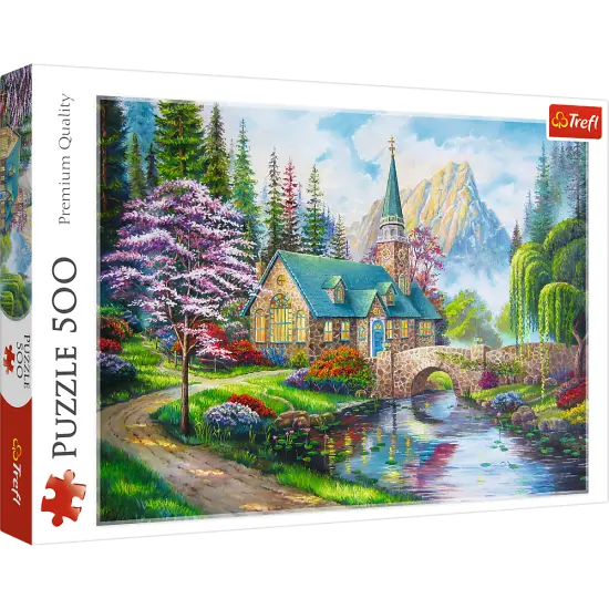 500 Piece Jigsaw Puzzles, Woodland Seclusion, Idyllic Landscape, Mountains and River, Cottage Puzzle, Adult Puzzles, Trefl 37327 {1}