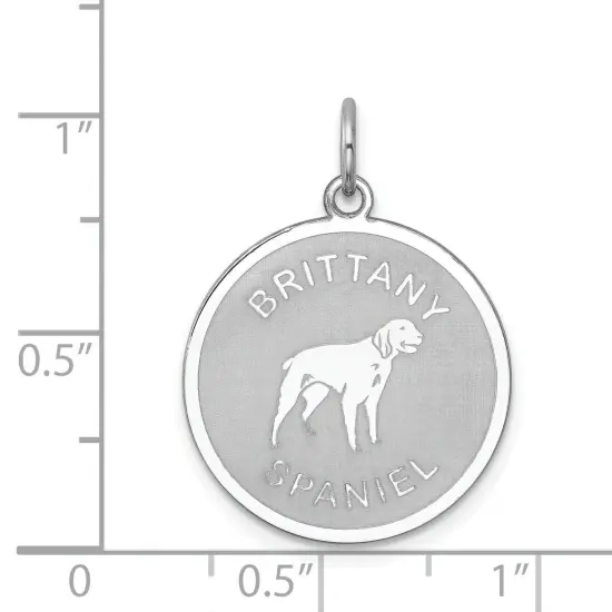 Sterling Silver Brittany Spaniel Disc Charm Pendant Jewerly 26mm x 19mm {5}
