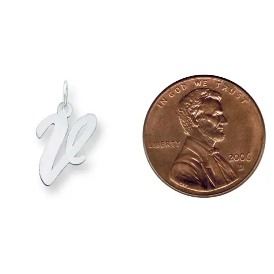 Sterling Silver Medium Script Initial Letter V Charm Jewerly 18mm x 8mm {2}