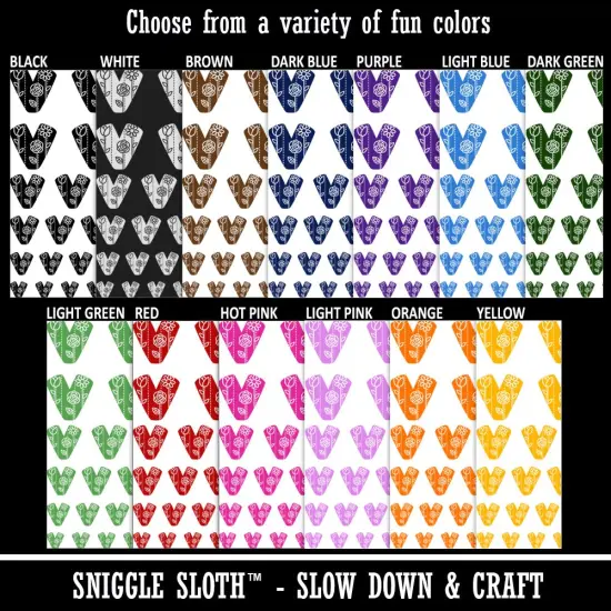 Sweet and Cute Flowers Rounded Block Letter V Temporary Tattoo Water Resistant Fake Body Art Set Collection Dark Blue {2}