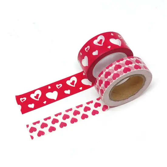 Wrapables 10M L x 15mm W Set of 2 Washi Masking Tape Red Hearts Art {3}