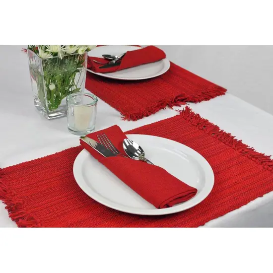 FRINGE VARIGATED PLACEMAT & NAPKIN RED Set of 8 {2}