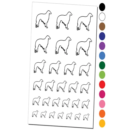 Borzoi Russian Wolfhound Dog Outline Temporary Tattoo Water Resistant Fake Body Art Set Collection White {1}