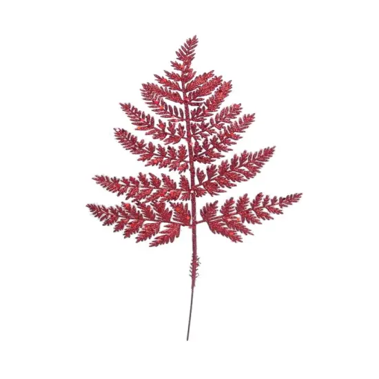 14" Red GLITTER LEATHER FERN-12 Pieces {1}