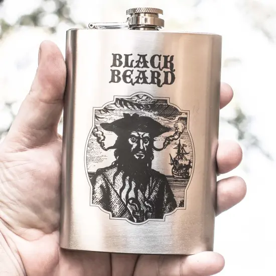 8oz Stainless Steel Black Beard Flask {2}