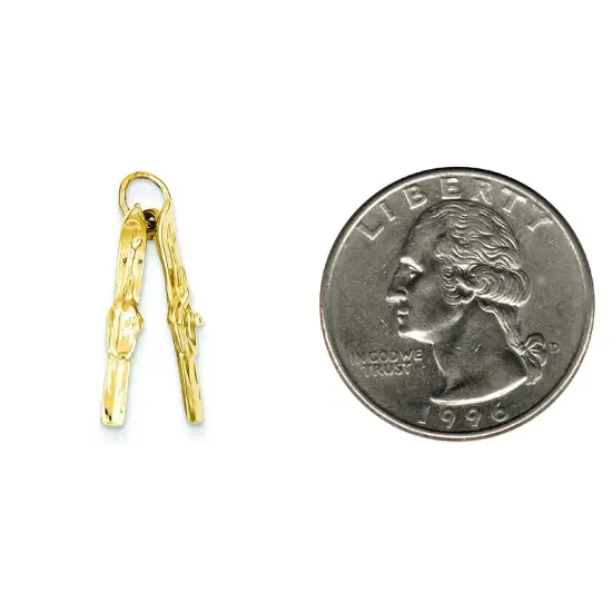 14K Yellow Gold 3D Pair of Skis Charm Skiing Jewelry {2}