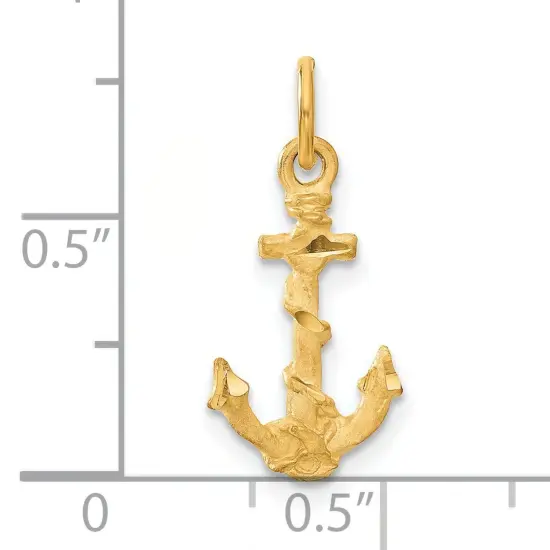 14K Yellow Gold Anchor Rope Charm Sailing Pendant Jewerly 22mm x 10mm {4}