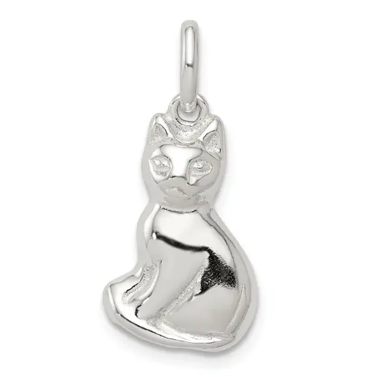 Sterling Silver Cat Charm Pendant Kitty Jewelry 18mm x 11mm {1}