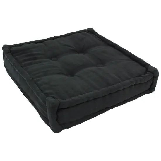 20-inch Square Corded Floor Pillow with Button Tufts - Black {1}