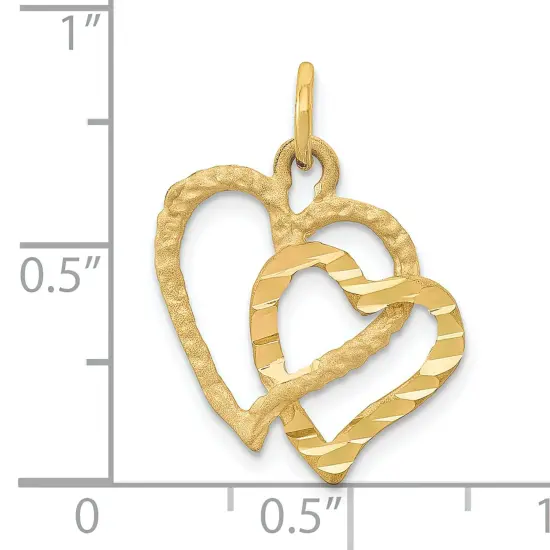 14K Gold Double Heart Charm Love Pendant FindingKing 21 X 17mm Jewerly {4}