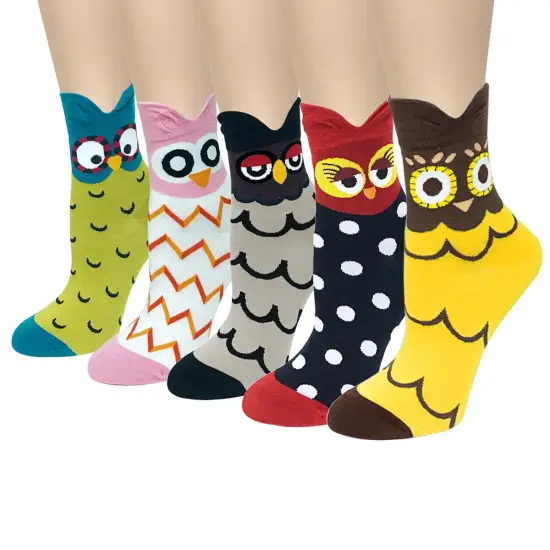 Wrapables Novelty Animal Print Crew Socks (Set of 5), Colorful Owl {1}