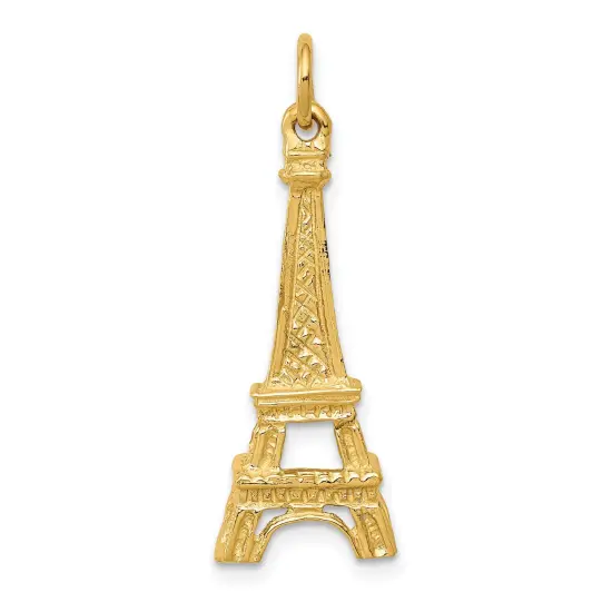 14K Yellow Gold Eiffel Tower Charm Paris Jewelry 29mm x 10mm {1}
