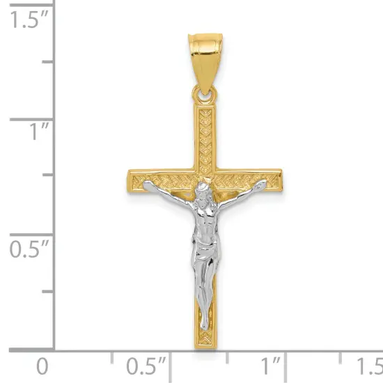 10K Gold & Rhodium Plated Crucifix Pendant Charm Jewelry 35mm x 16mm {2}