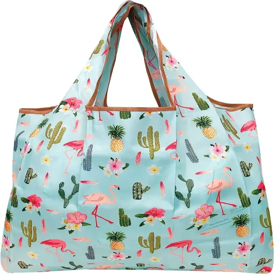 Wrapables Large Foldable Tote Nylon Reusable Grocery Bag, 3 Pack Playful Animals {8}