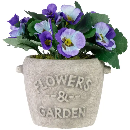 Northlight Pansy Artificial Floral Arrangement in "Flowers & Garden" Pot - 6" - Purple and Blue {1}