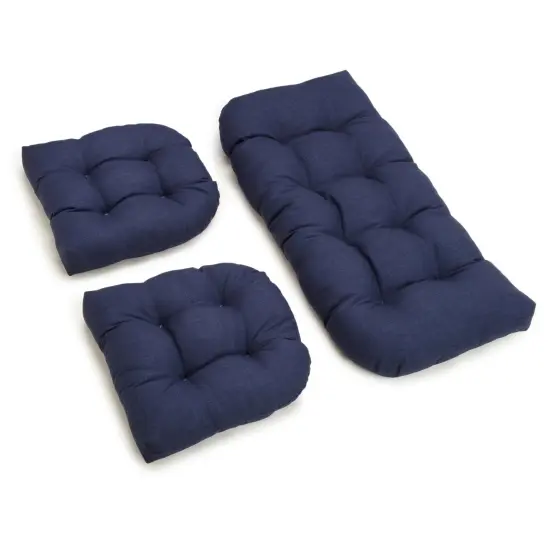 U-Shaped Spun Polyester Tufted Settee Cushion Set (Set of 3) - Azul {1}