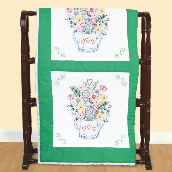 Jack Dempsey Stamped White Quilt Blocks 18"X18" 6/Pkg-Watering Can {3}