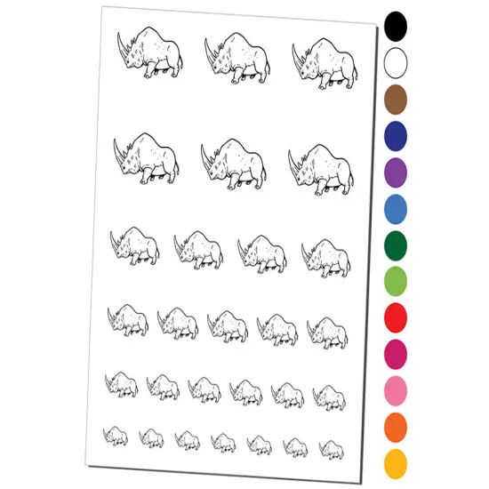 Square Lipped White Rhinoceros with Huge Horn Temporary Tattoo Water Resistant Fake Body Art Set Collection Red {1}
