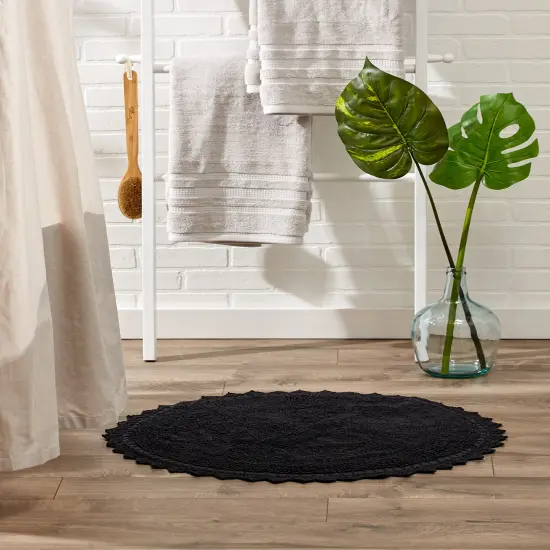 DII Black Round Crochet Bath Mat {2}