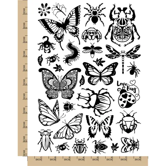 Bugs Insects Arachnids Butterflies Temporary Tattoo Water Resistant Fake Body Art Set Collection Color {6}