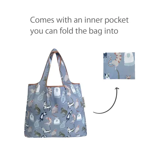 Wrapables Small Foldable Tote Nylon Reusable Grocery Bags Cool Felines {4}